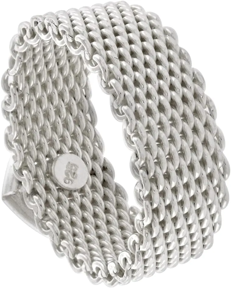 Sterling Silver Heavy Mesh Ring w/Heart Handmade 5/16 inch wide, sizes 5-11