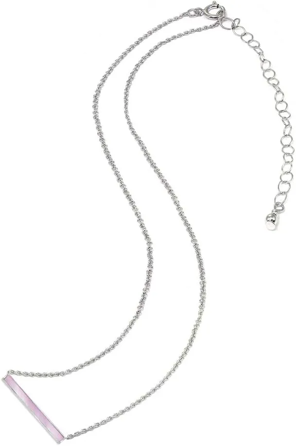 Sterling Silver Polished Inlay Horizontal Bar Dainty Necklace, Abalone, Shell, or Mother of Pearl