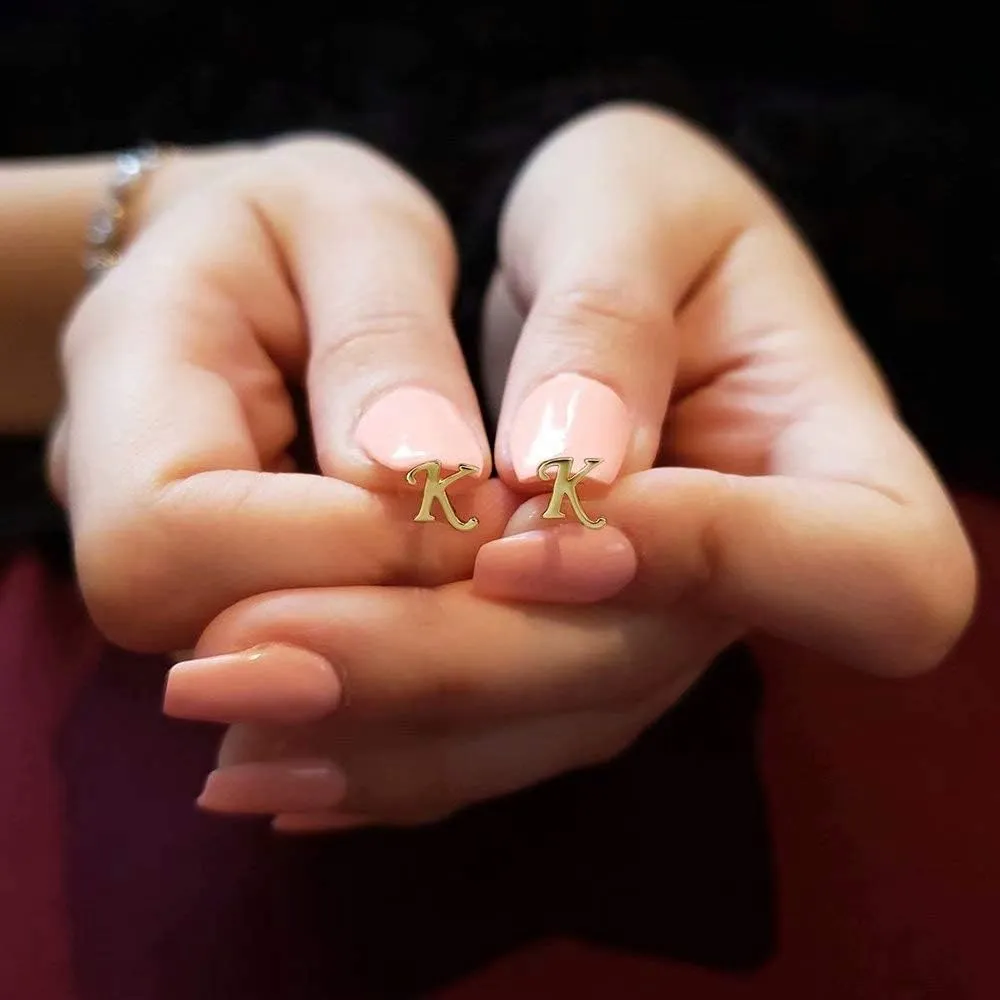 Sterling Silver Stud Earrings, 925 Sterling Silver Initial Stud Earrings Gold Plated Hypoallergenic Earrings for Women Sensitive Ears