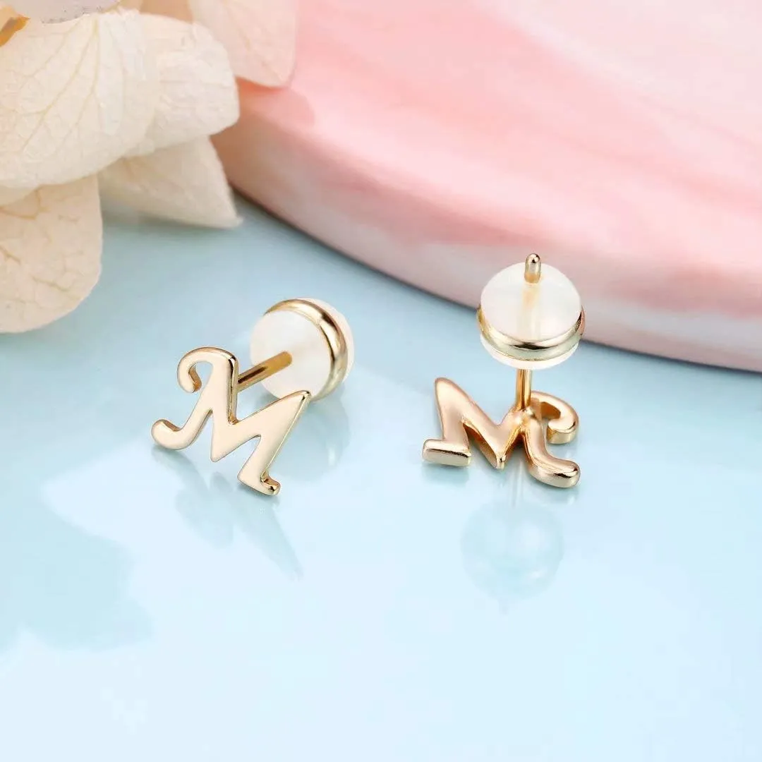 Sterling Silver Stud Earrings, 925 Sterling Silver Initial Stud Earrings Gold Plated Hypoallergenic Earrings for Women Sensitive Ears