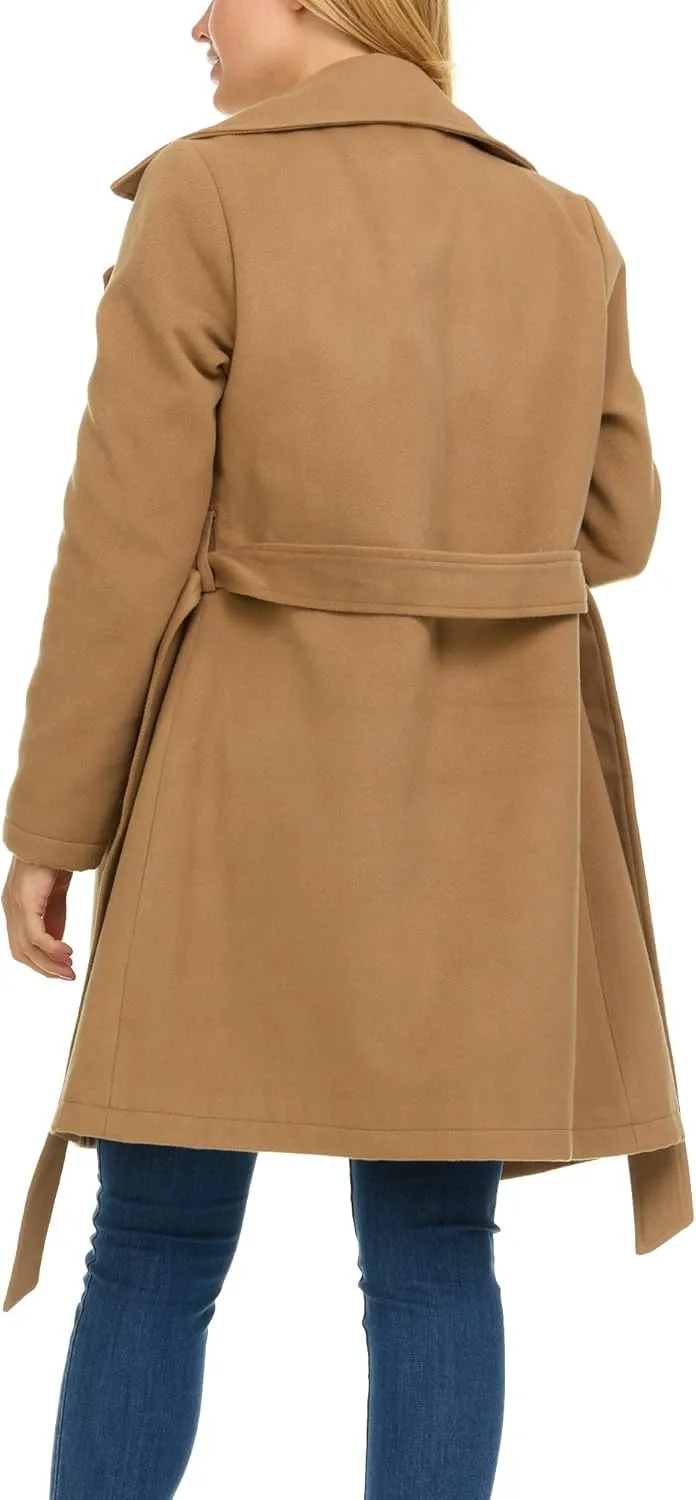 Steve Madden Trench Coat for Women  Double-Breasted Long Winter Faux Wool Coat