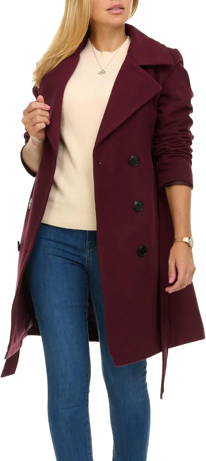 Steve Madden Trench Coat for Women  Double-Breasted Long Winter Faux Wool Coat