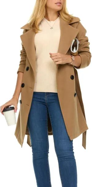 Steve Madden Trench Coat for Women  Double-Breasted Long Winter Faux Wool Coat