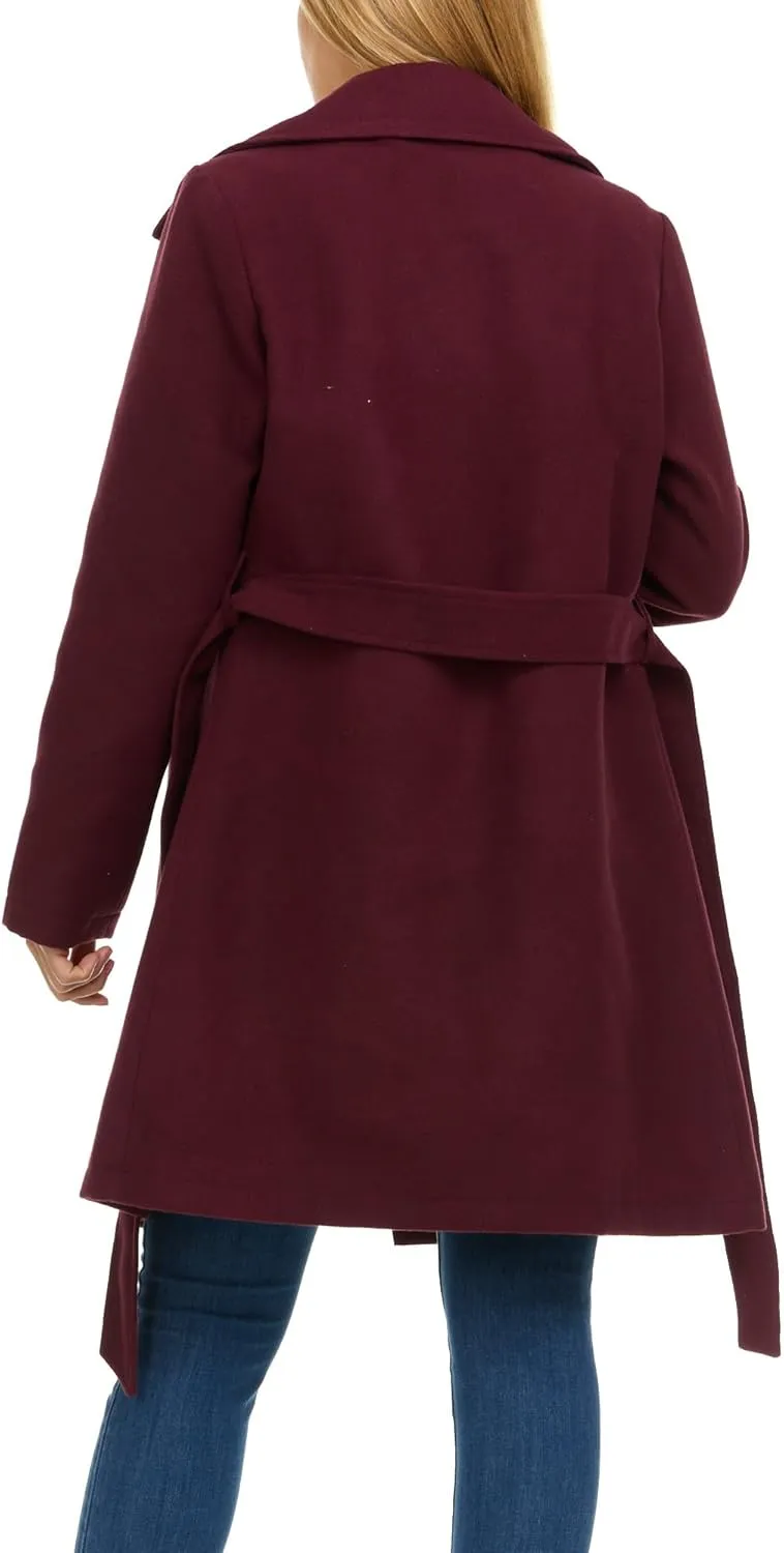 Steve Madden Trench Coat for Women  Double-Breasted Long Winter Faux Wool Coat