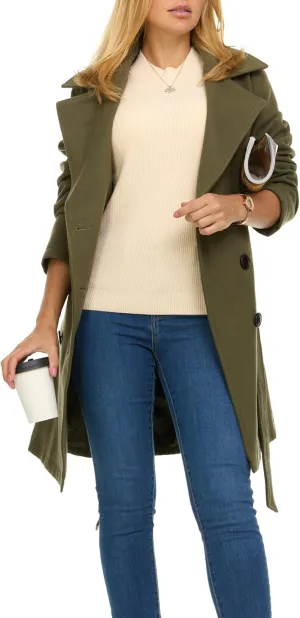 Steve Madden Trench Coat for Women  Double-Breasted Long Winter Faux Wool Coat