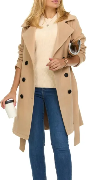 Steve Madden Trench Coat for Women  Double-Breasted Long Winter Faux Wool Coat
