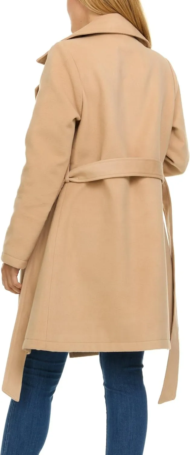 Steve Madden Trench Coat for Women  Double-Breasted Long Winter Faux Wool Coat