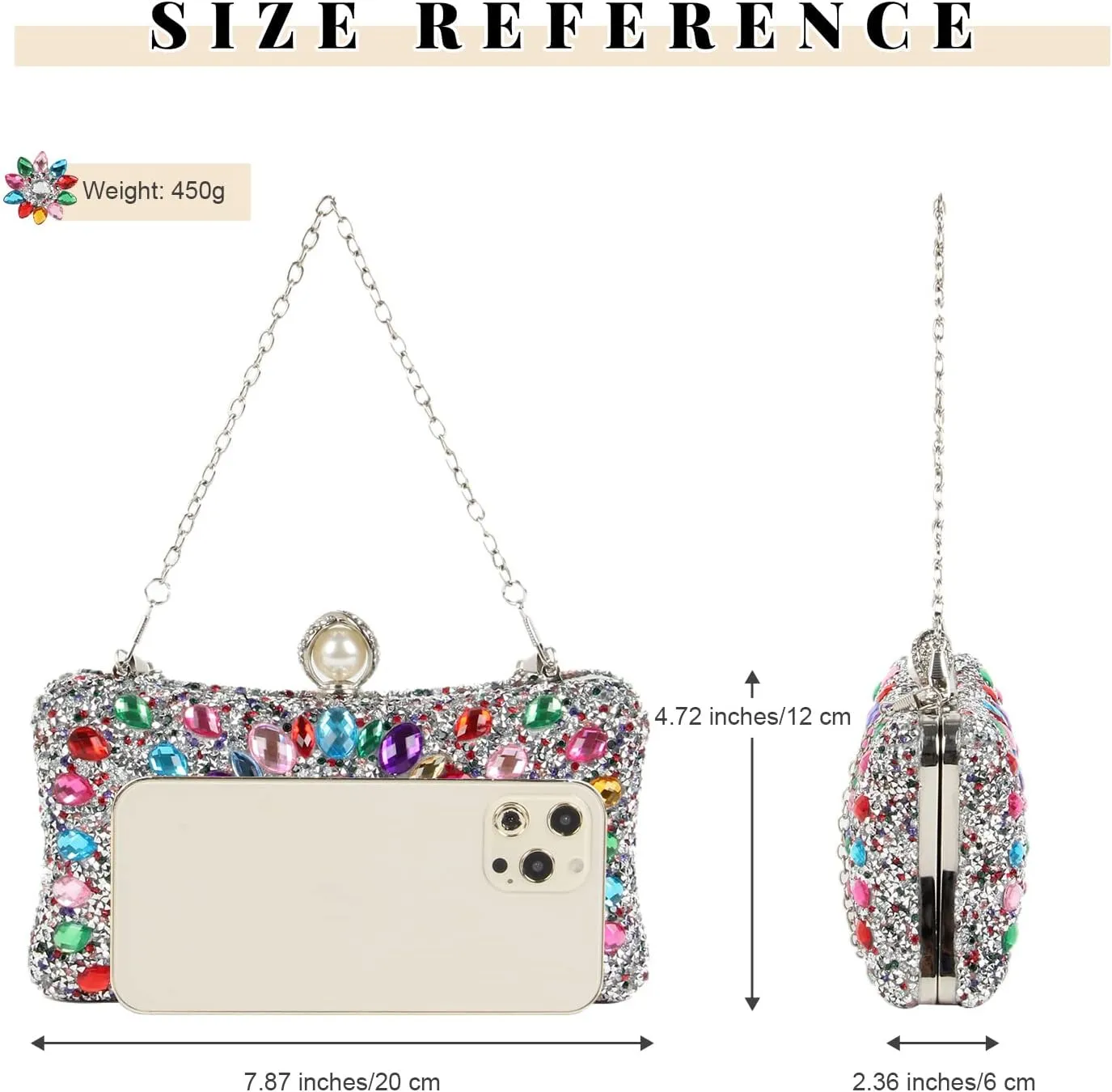 SUKUTU Women Rhinestone Evening Bag MultiColored Dazzling Crystal Clutch Bag Party Bridal Wedding Cocktail Handbag