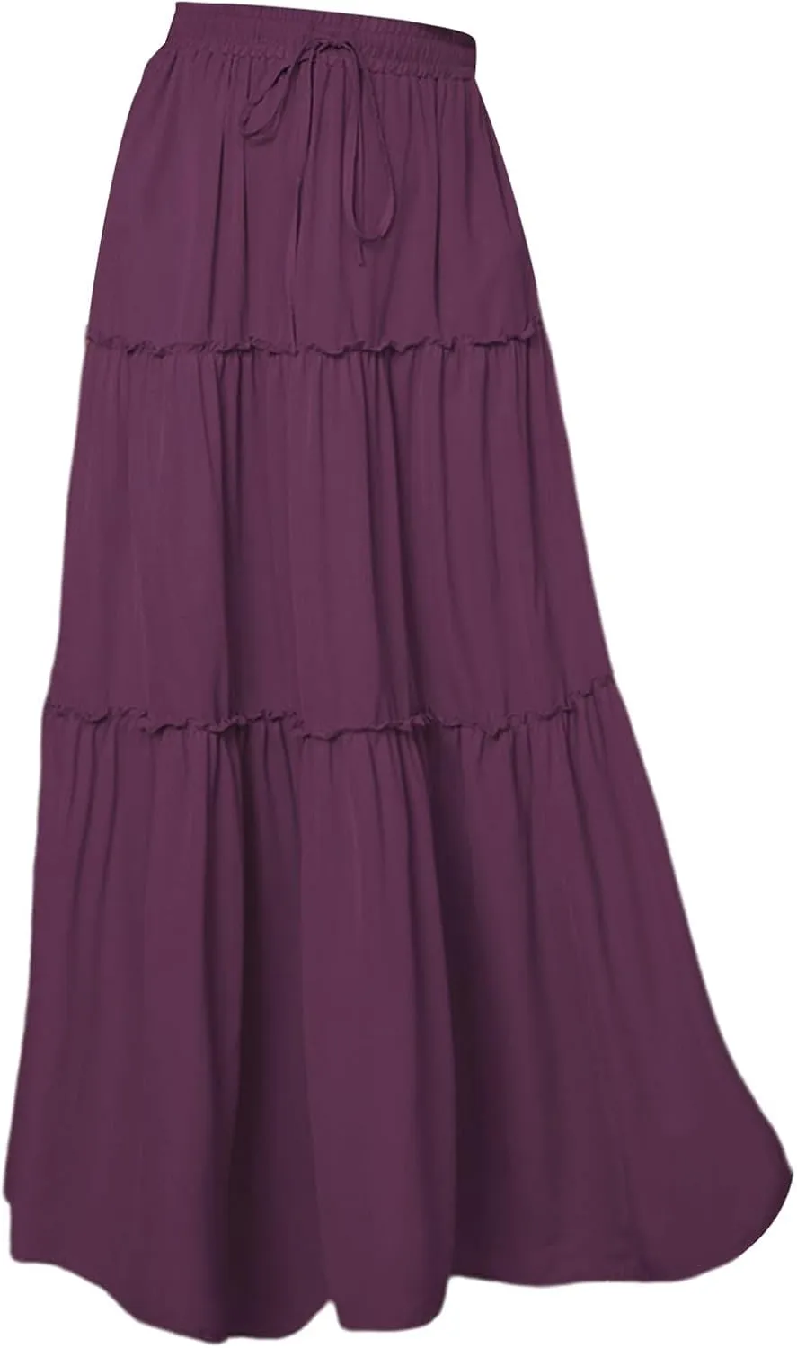 Summer Boho Floral Mixi Skirts for Women Girls A-Line Long Pleated Waist Flowy Swing Tiered Long Skirt with Pockets