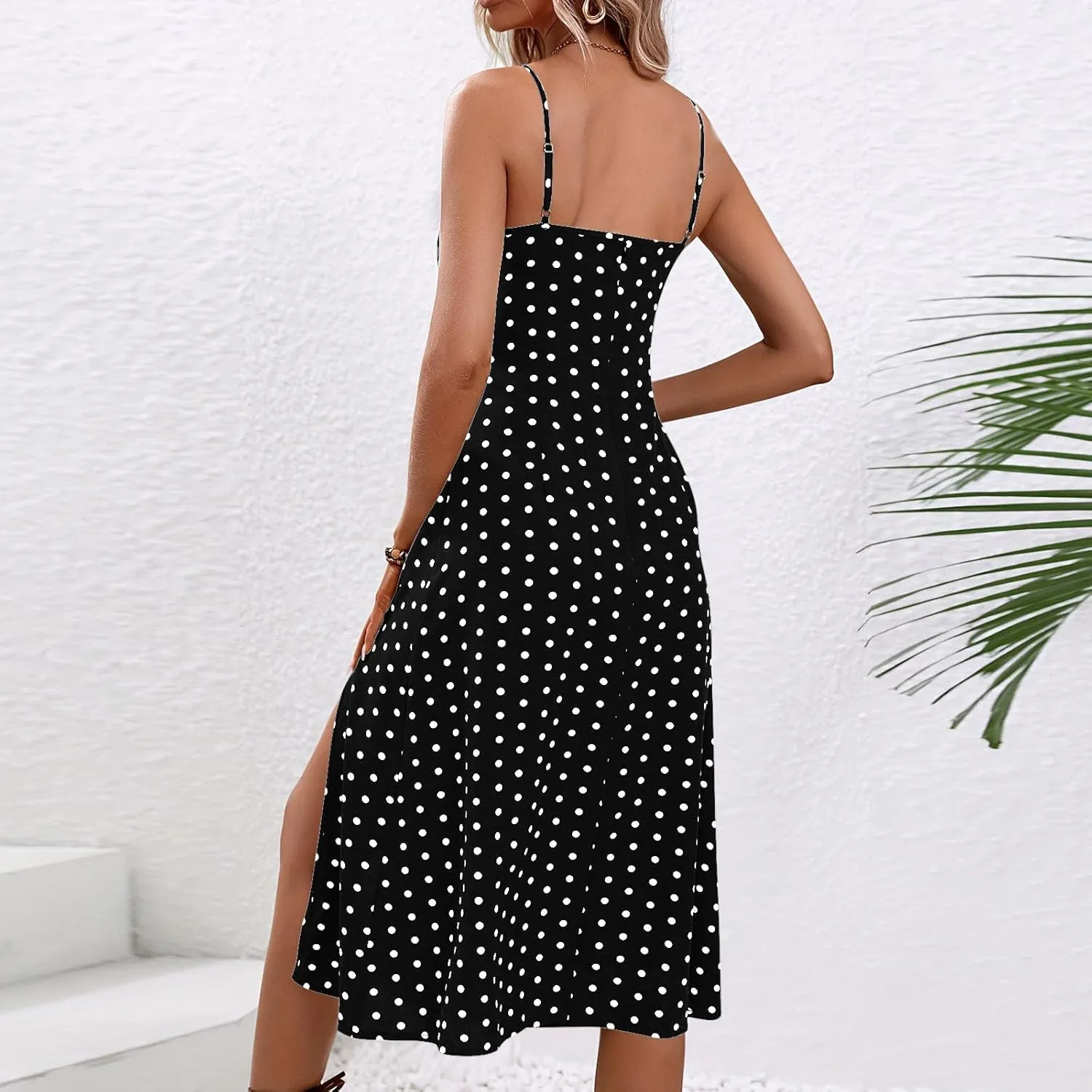 Summer Dresses for Women 2025 Elegant Sleeveless Polka Dot Print Sundresses Fashion Loose Fit Split Beach Dress