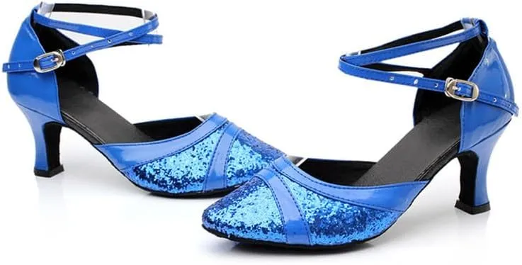 SWDZM Women's Ballroom Dance Shoes Closed Toe Sequins Latin Salsa Tango Party Practice Performance Dance Shoes,