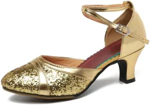SWDZM Women's Ballroom Dance Shoes Closed Toe Sequins Latin Salsa Tango Party Practice Performance Dance Shoes,