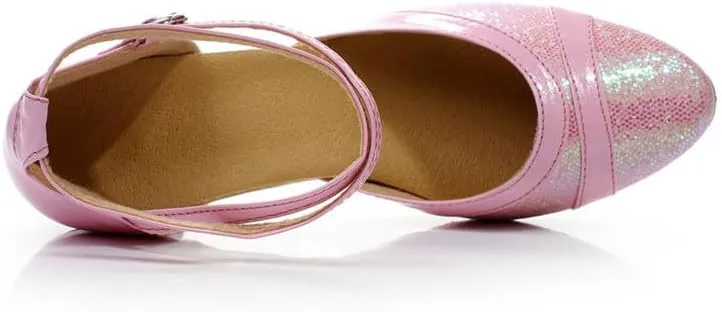 SWDZM Women's Ballroom Dance Shoes Closed Toe Sequins Latin Salsa Tango Party Practice Performance Dance Shoes,