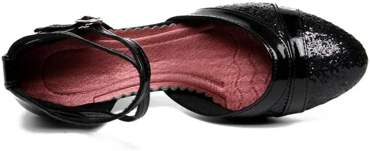 SWDZM Women's Ballroom Dance Shoes Closed Toe Sequins Latin Salsa Tango Party Practice Performance Dance Shoes,