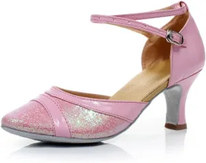 SWDZM Women's Ballroom Dance Shoes Closed Toe Sequins Latin Salsa Tango Party Practice Performance Dance Shoes,