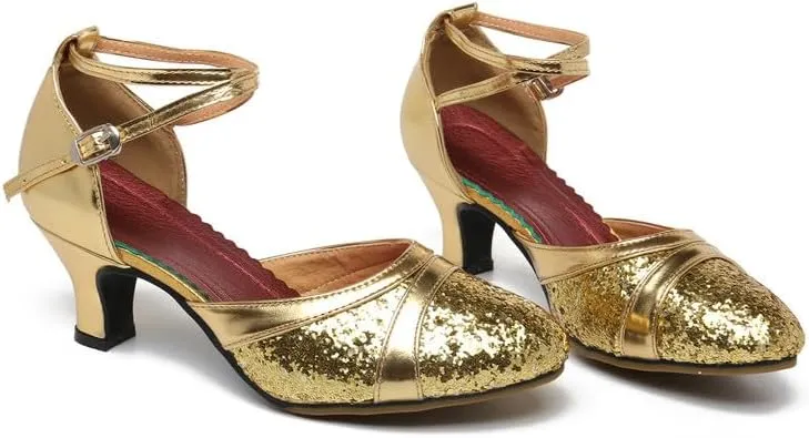SWDZM Women's Ballroom Dance Shoes Closed Toe Sequins Latin Salsa Tango Party Practice Performance Dance Shoes,