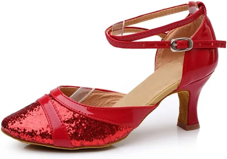 SWDZM Women's Ballroom Dance Shoes Closed Toe Sequins Latin Salsa Tango Party Practice Performance Dance Shoes,