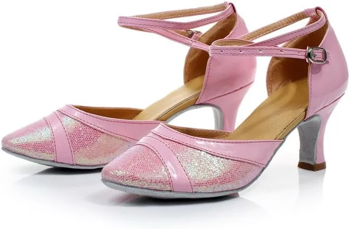 SWDZM Women's Ballroom Dance Shoes Closed Toe Sequins Latin Salsa Tango Party Practice Performance Dance Shoes,