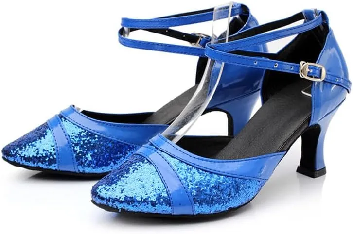 SWDZM Women's Ballroom Dance Shoes Closed Toe Sequins Latin Salsa Tango Party Practice Performance Dance Shoes,