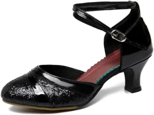 SWDZM Women's Ballroom Dance Shoes Closed Toe Sequins Latin Salsa Tango Party Practice Performance Dance Shoes,