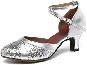 SWDZM Women's Ballroom Dance Shoes Closed Toe Sequins Latin Salsa Tango Party Practice Performance Dance Shoes,