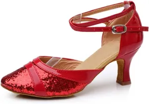 SWDZM Women's Ballroom Dance Shoes Closed Toe Sequins Latin Salsa Tango Party Practice Performance Dance Shoes,
