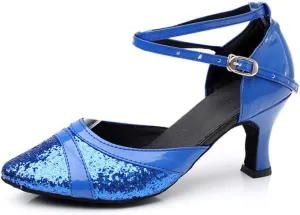 SWDZM Women's Ballroom Dance Shoes Closed Toe Sequins Latin Salsa Tango Party Practice Performance Dance Shoes,