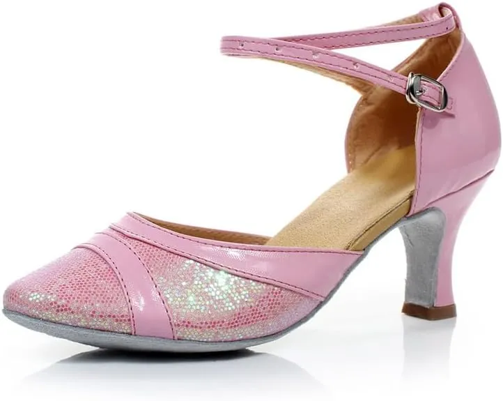 SWDZM Women's Ballroom Dance Shoes Closed Toe Sequins Latin Salsa Tango Party Practice Performance Dance Shoes,
