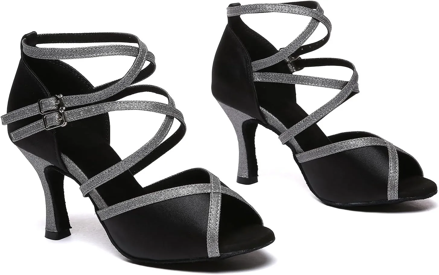SWDZM Womens Latin Dance Shoes Satin Professional Ballroom Salsa Performance Sparkly Dancing Shoes