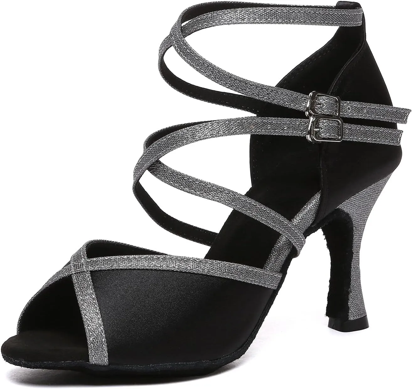 SWDZM Womens Latin Dance Shoes Satin Professional Ballroom Salsa Performance Sparkly Dancing Shoes