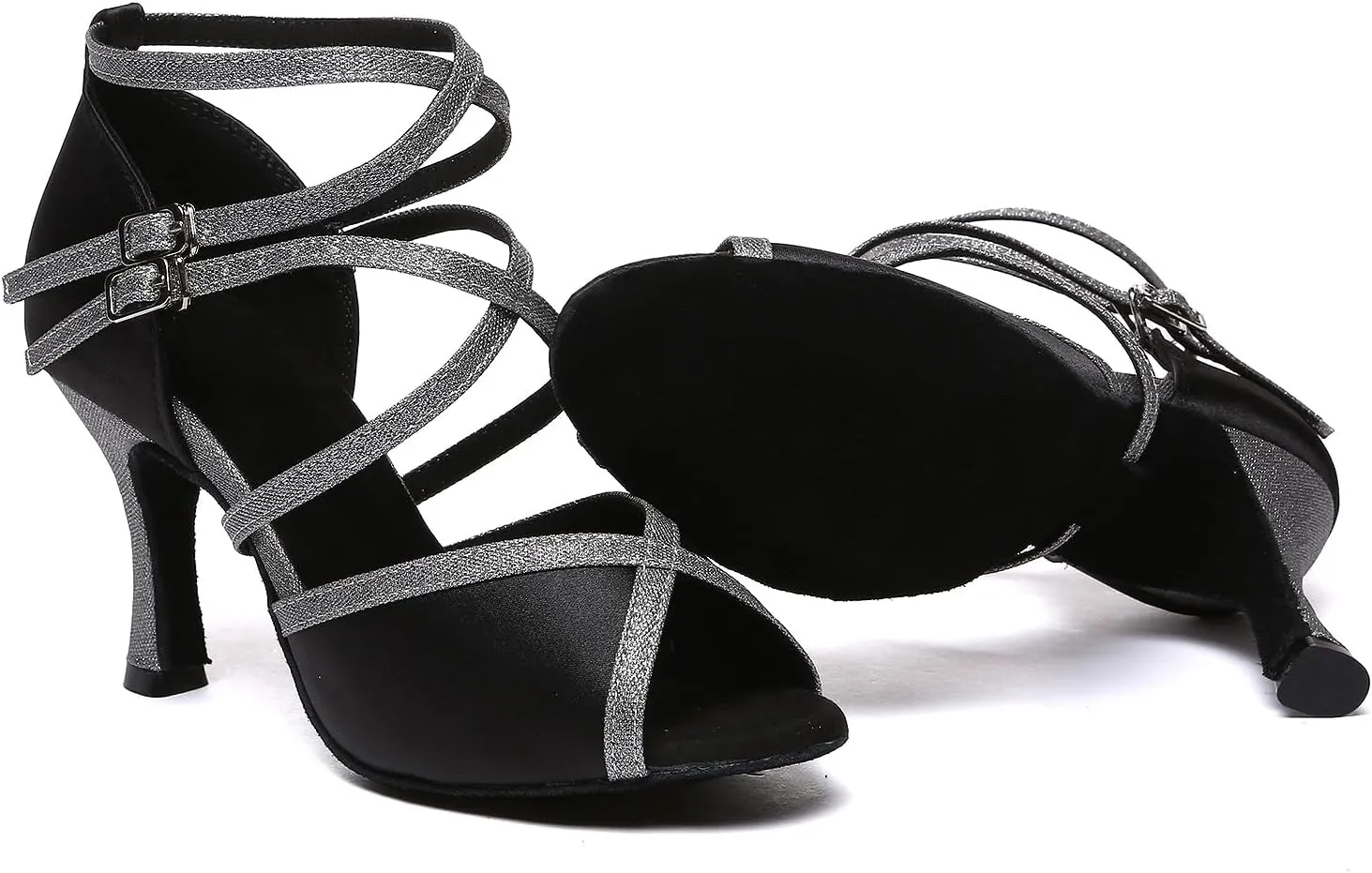 SWDZM Womens Latin Dance Shoes Satin Professional Ballroom Salsa Performance Sparkly Dancing Shoes