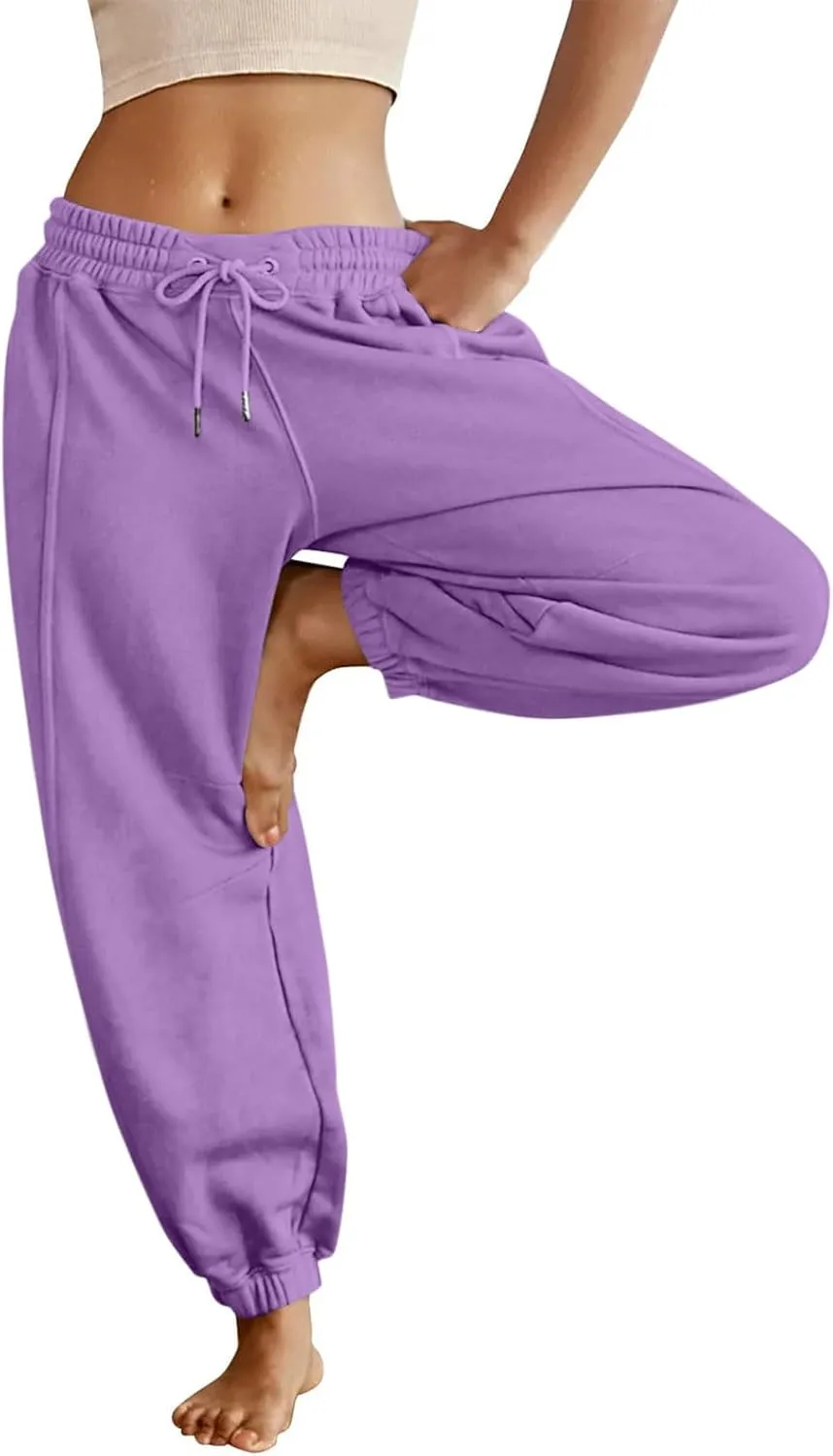 Sweatpants for Women Gym Fall Workout Jogger Pants High Waist Drawstring Athletic Trousers Pants Long with Pocket