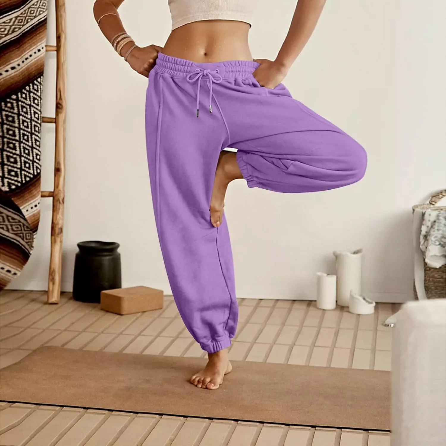 Sweatpants for Women Gym Fall Workout Jogger Pants High Waist Drawstring Athletic Trousers Pants Long with Pocket