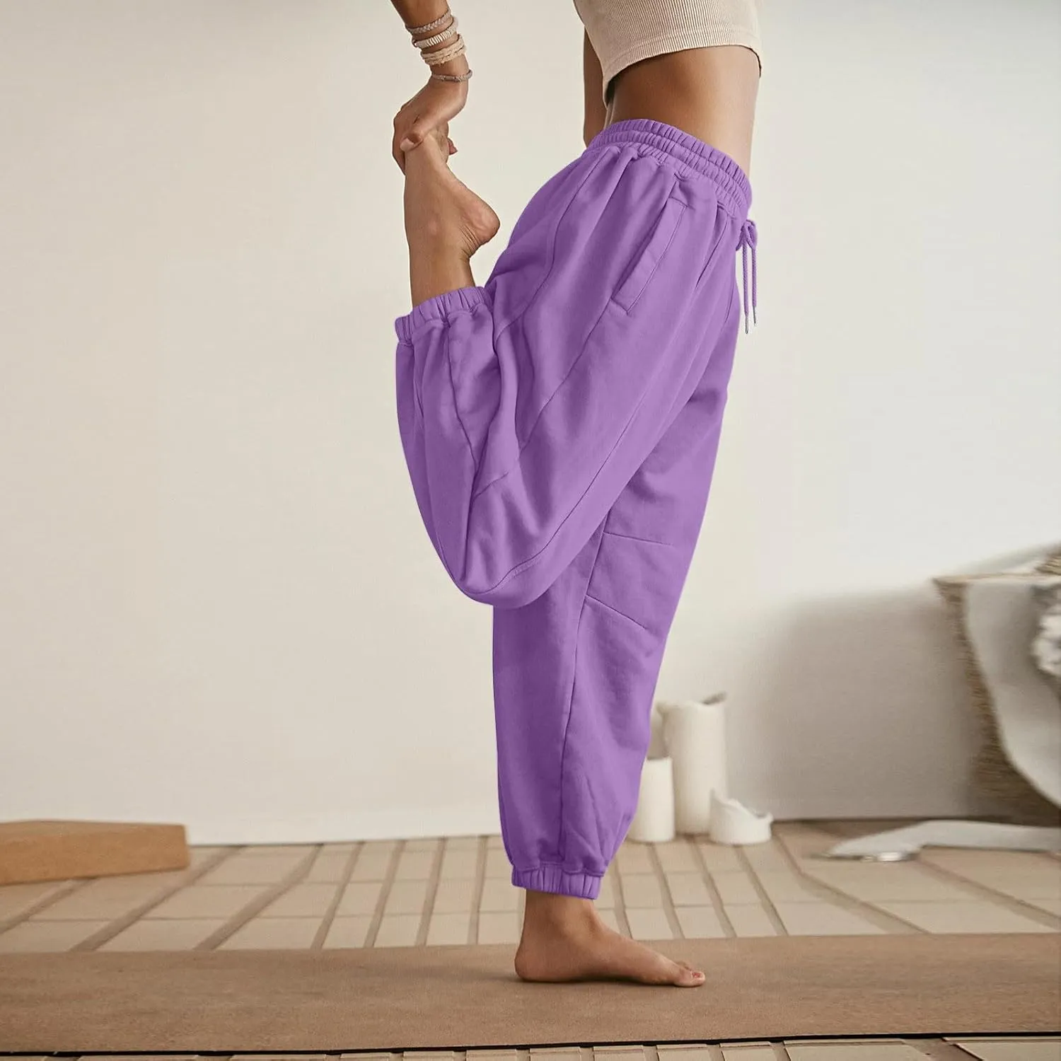 Sweatpants for Women Gym Fall Workout Jogger Pants High Waist Drawstring Athletic Trousers Pants Long with Pocket