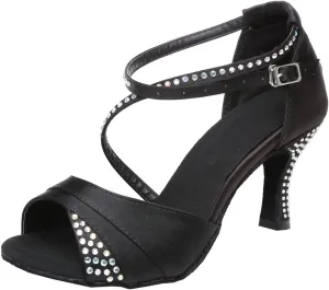 TDA Women's High Heel Crystals Satin Salsa Tango Ballroom Latin Modern Dance Shoes