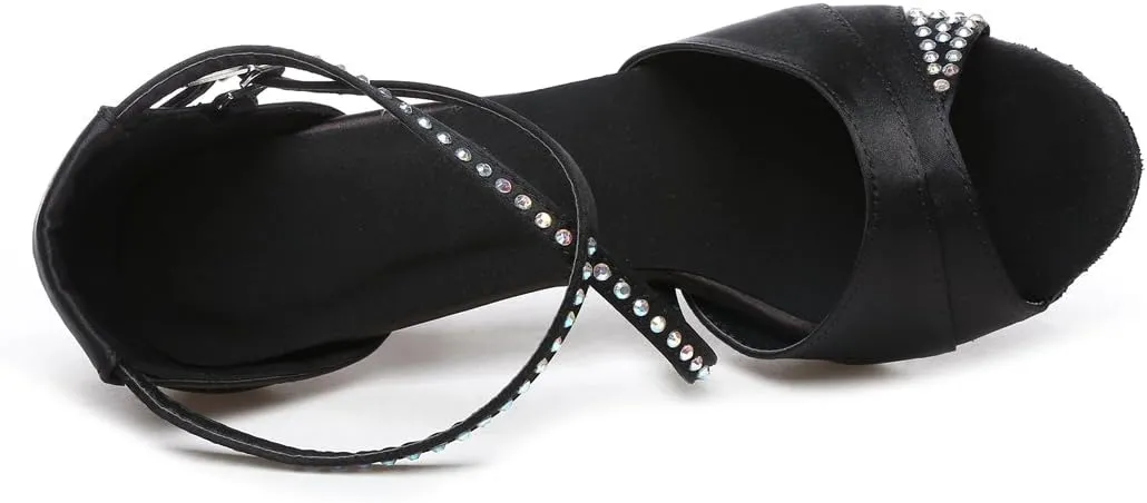 TDA Women's High Heel Crystals Satin Salsa Tango Ballroom Latin Modern Dance Shoes