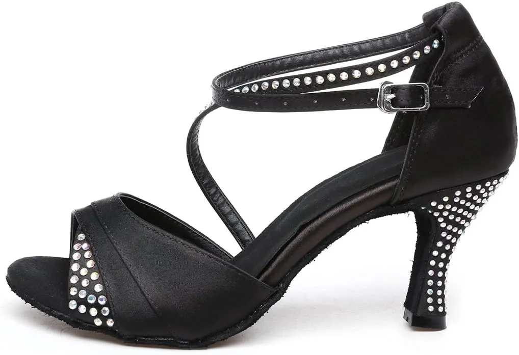 TDA Women's High Heel Crystals Satin Salsa Tango Ballroom Latin Modern Dance Shoes