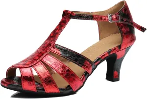 TDA Women's T-strap Peep Toe Floral Synthetic Ballroom Modern Latin Dance wedding Shoes
