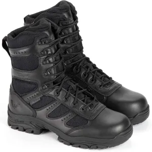 Thorogood Deuce 8 Waterproof Side-Zip Black Tactical Boots for Men and Women with Composite Safety Toe, Full-Grain Leather, and Slip-Resistant Outsole; BBP & Rated