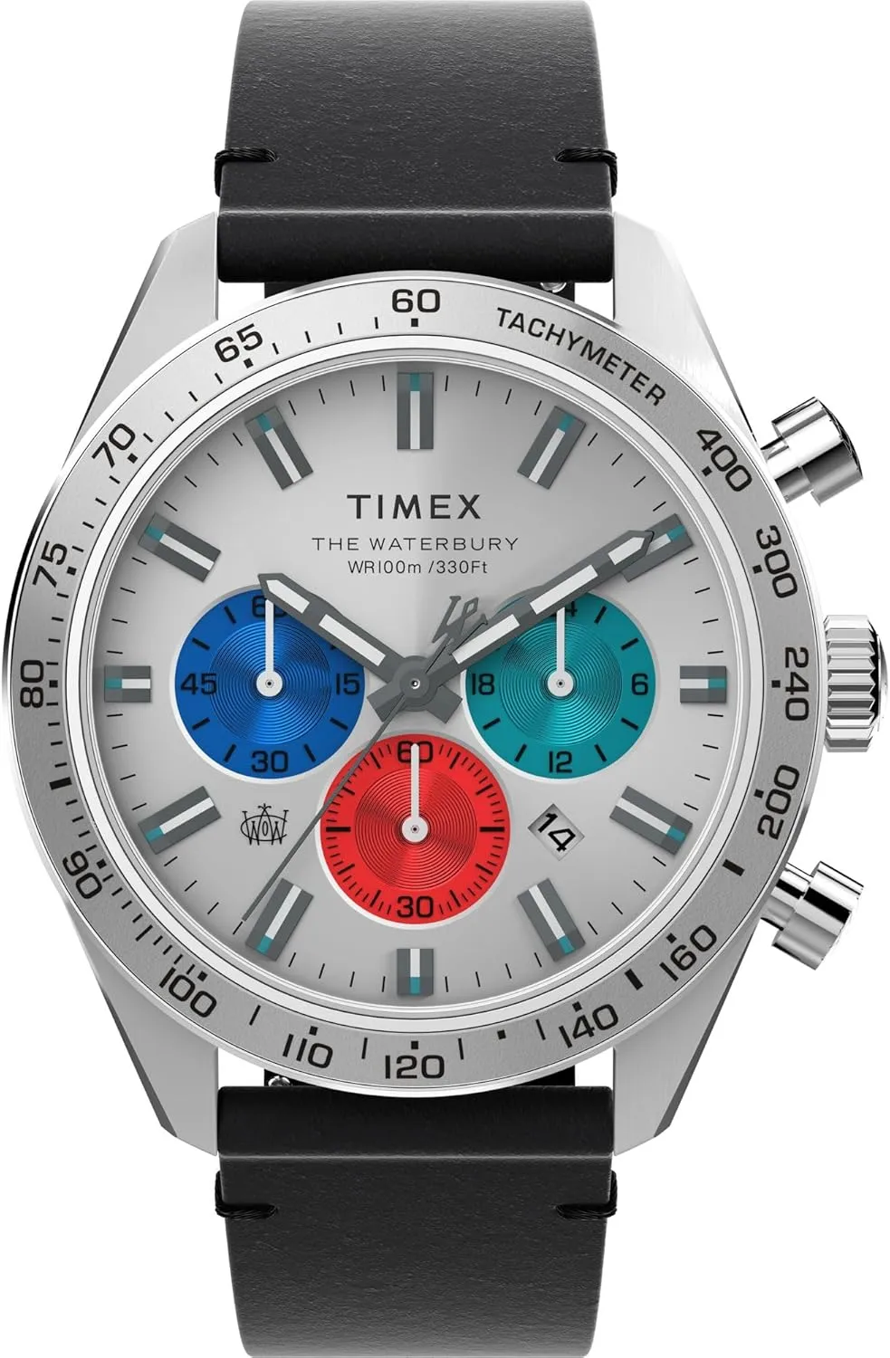 Timex Men's Waterbury Chronograph 41mm Watch - Black Strap Silver Dial Stainless Steel Case