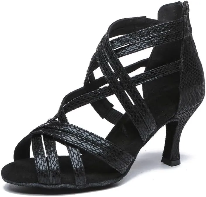 TINRYMX Women Ballroom Dance Shoes Ankle Latin Boots Professional Performance Salsa Dance Shoes, Model-YCL538