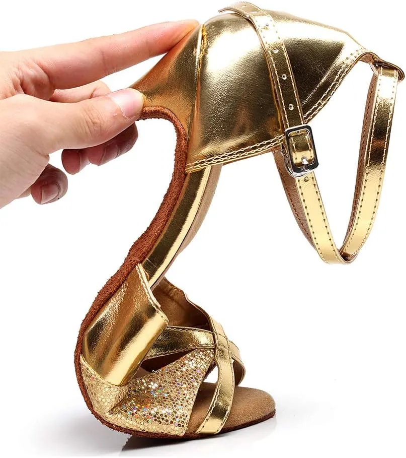 TINRYMX Women Glitter Latin Dance Shoes Sparkle Ballroom Salsa Dance Performance Shoes