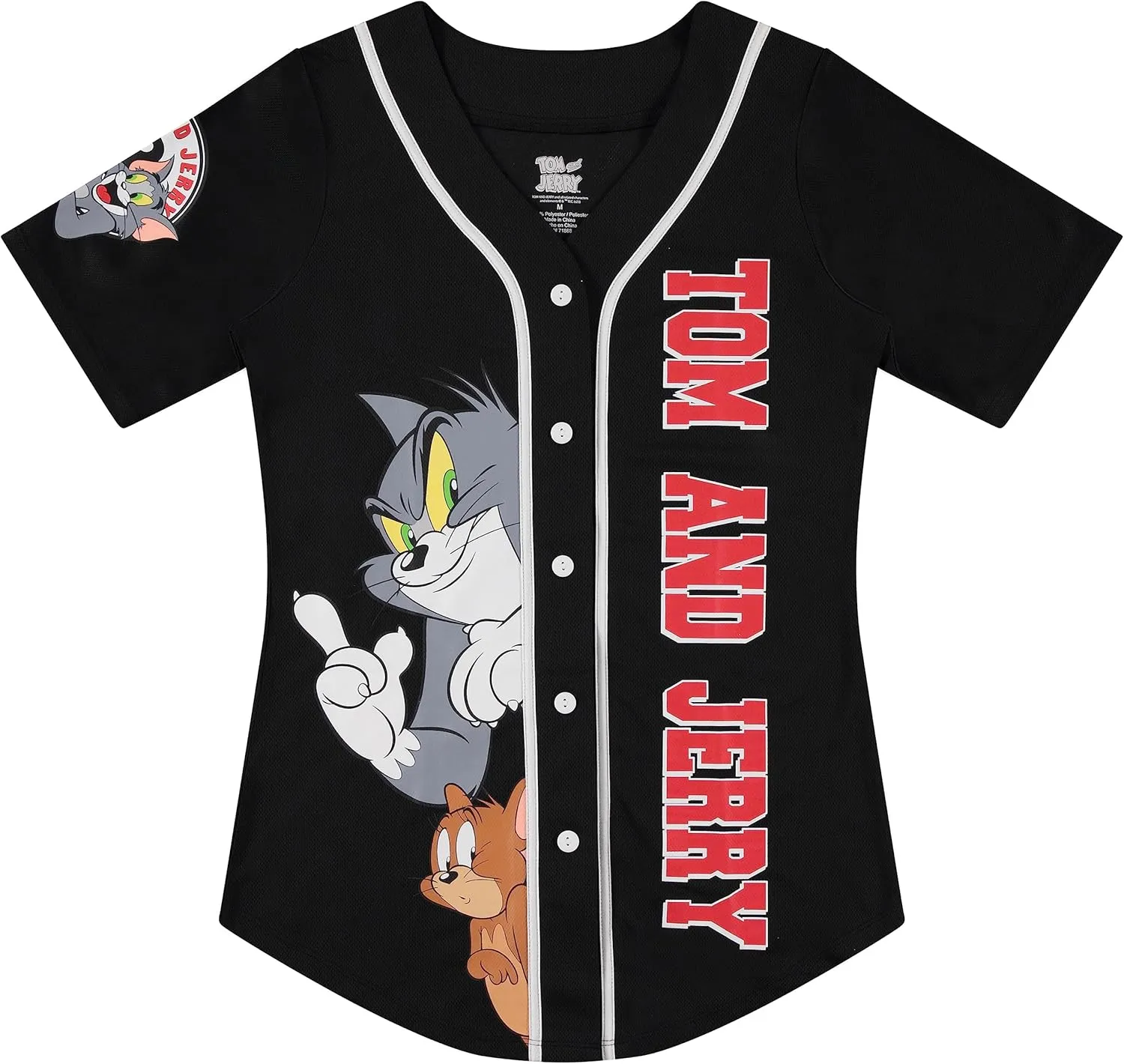 Tom and Jerry Ladies Shirt - Ladies Classic Cartoon Mesh Button Down Baseball Jersey - Hanna Barbera Mesh Jersey