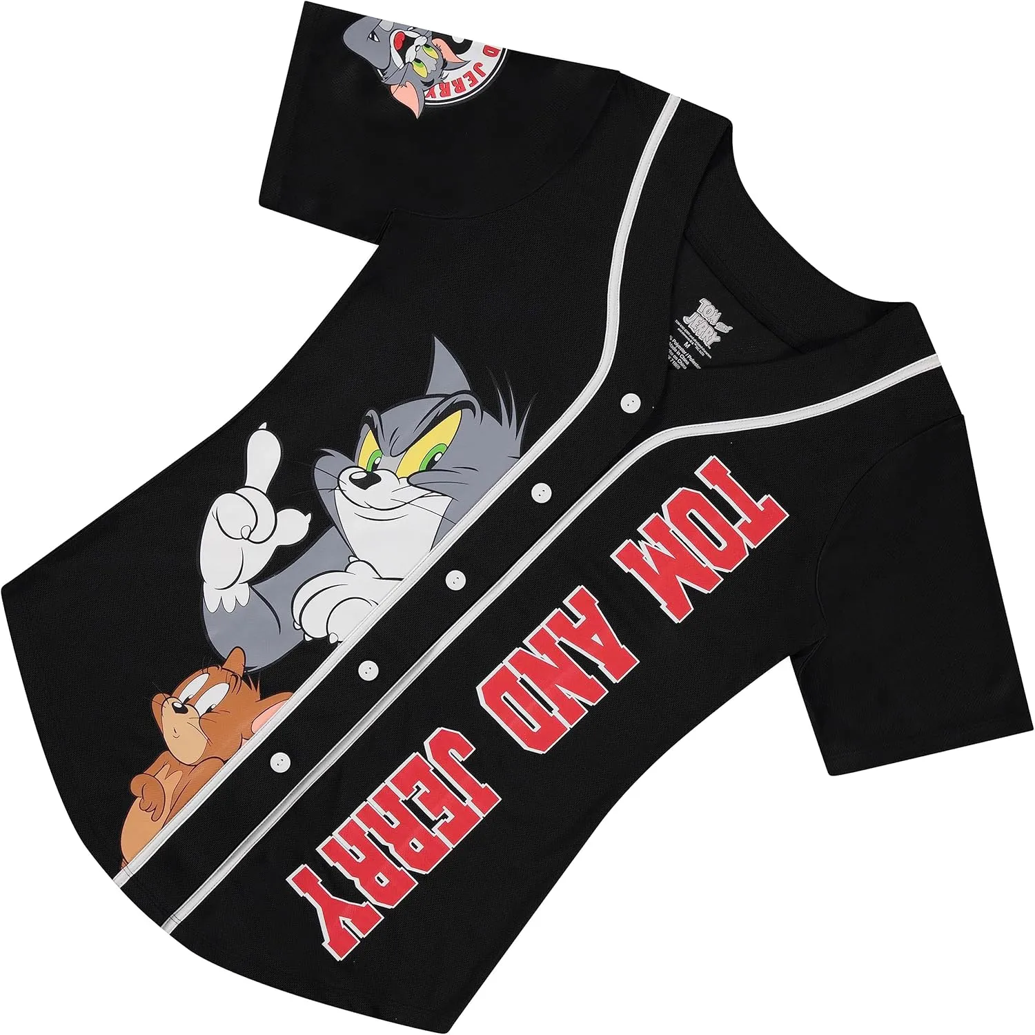 Tom and Jerry Ladies Shirt - Ladies Classic Cartoon Mesh Button Down Baseball Jersey - Hanna Barbera Mesh Jersey