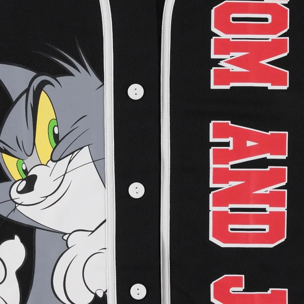 Tom and Jerry Ladies Shirt - Ladies Classic Cartoon Mesh Button Down Baseball Jersey - Hanna Barbera Mesh Jersey
