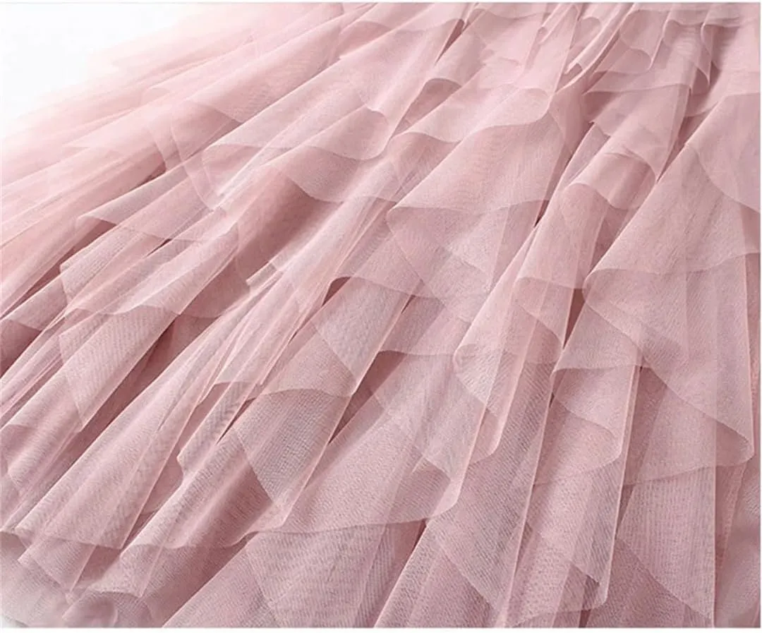 Tulle Long Maxi Skirt Women Fashion High Waist Pleated Skirt High Street Pleated A-Line Swing Midi Skirt
