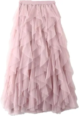 Tulle Long Maxi Skirt Women Fashion High Waist Pleated Skirt High Street Pleated A-Line Swing Midi Skirt