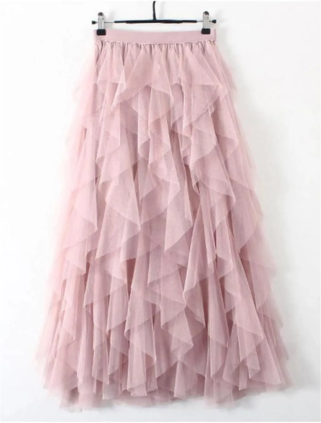 Tulle Long Maxi Skirt Women Fashion High Waist Pleated Skirt High Street Pleated A-Line Swing Midi Skirt