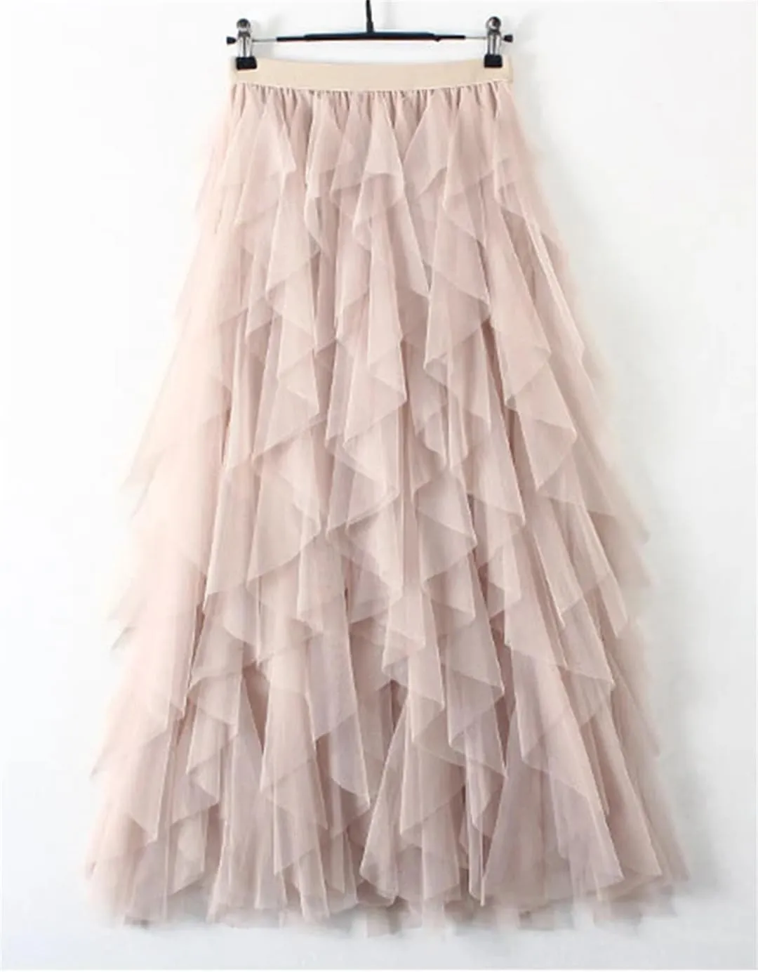 Tulle Long Maxi Skirt Women Fashion High Waist Pleated Skirt High Street Pleated A-Line Swing Midi Skirt