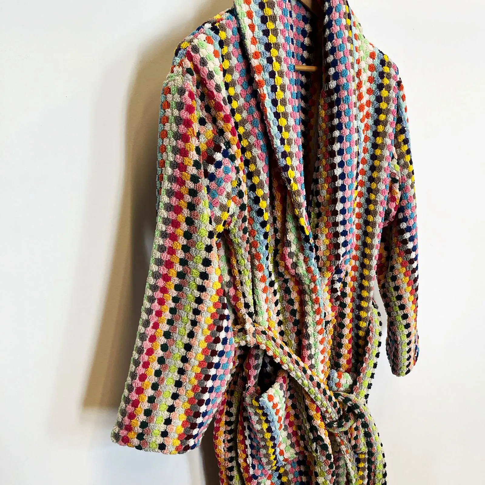 Turkish Terry Towel Bathrobe Multi Color Dotted Pompom Design
